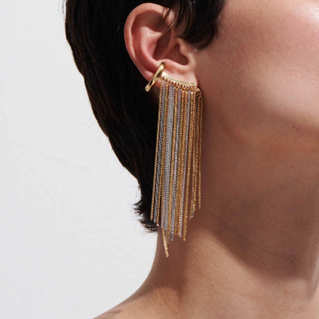 Jieding European and American stainless steel tassel earrings, earrings, high-end earrings, niche ear bones, titanium steel ear jewelry, cross-border