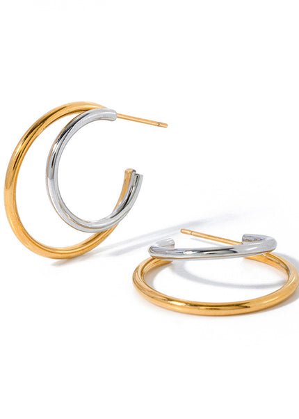 Jieding European and American stainless steel C-shaped earrings contrast high-end sense ins color-blocked earrings cross-border electroplated titanium steel earrings