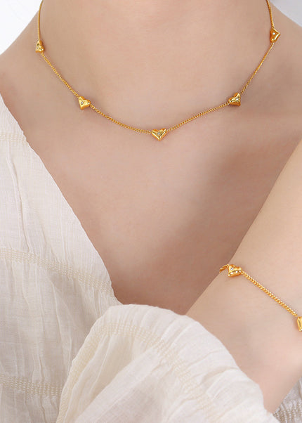 Niche fresh style zircon peach heart necklace versatile fashion bracelet personality design earrings jewelry three-piece set