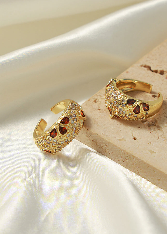European and American new palace style retro light luxury copper material inlaid with zircon open ring fashion high-end jewelry women
