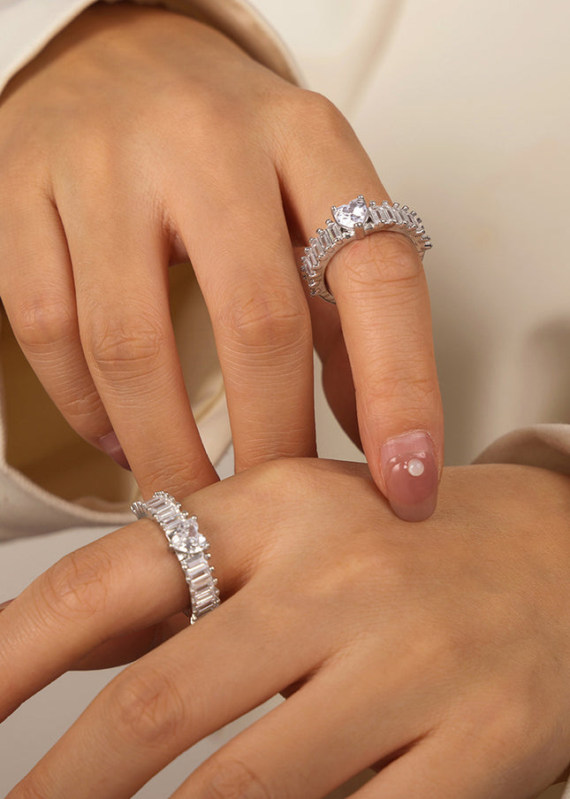 European and American style cross-border new light luxury personality fashion copper material heart-shaped geometric inlay zircon open ring jewelry women