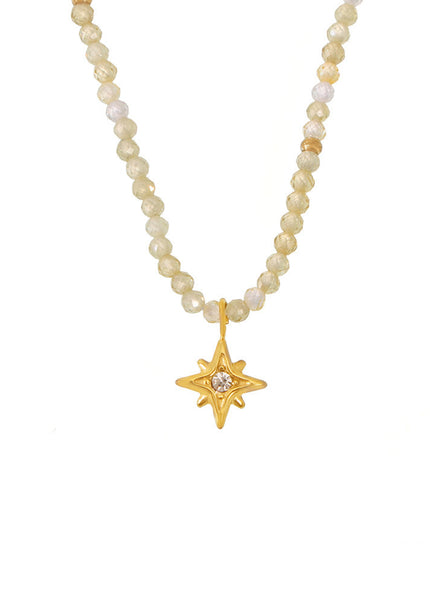 Mystery stainless steel eight-pointed star shining zircon pendant natural stone clavicle necklace elegant temperament jewelry wholesale