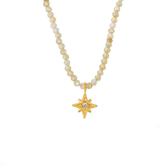 Mystery stainless steel eight-pointed star shining zircon pendant natural stone clavicle necklace elegant temperament jewelry wholesale