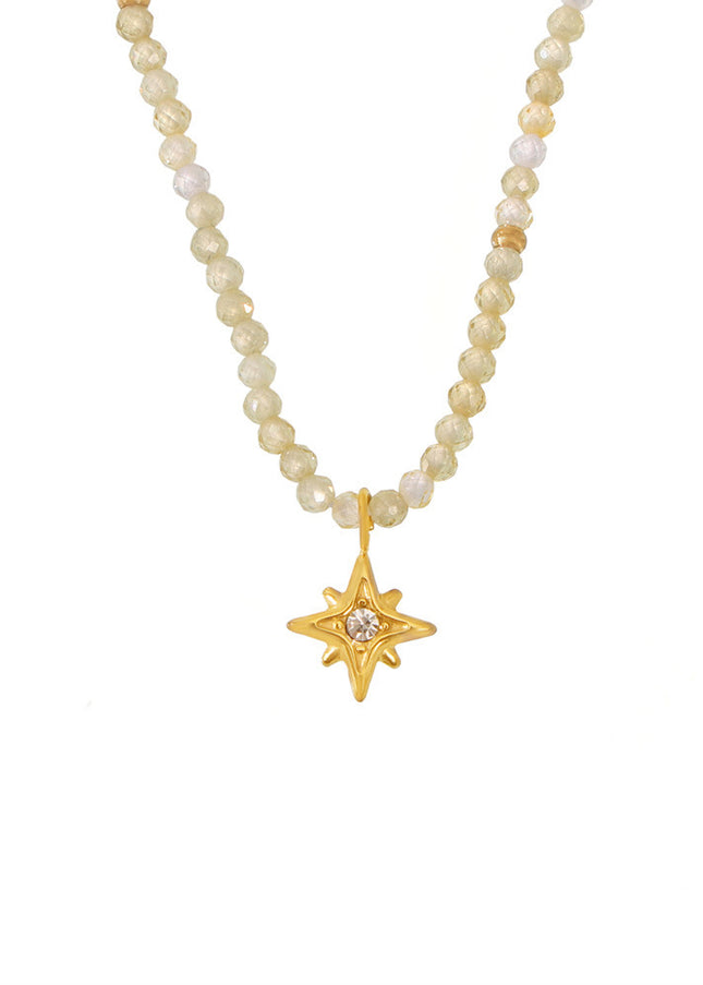 Mystery stainless steel eight-pointed star shining zircon pendant natural stone clavicle necklace elegant temperament jewelry wholesale