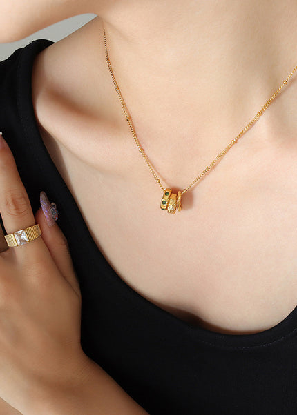 Japanese and Korean ins-style fashion OL titanium steel pendant inlaid with zircon, trendy personality accessories, versatile three-ring buckle necklace women