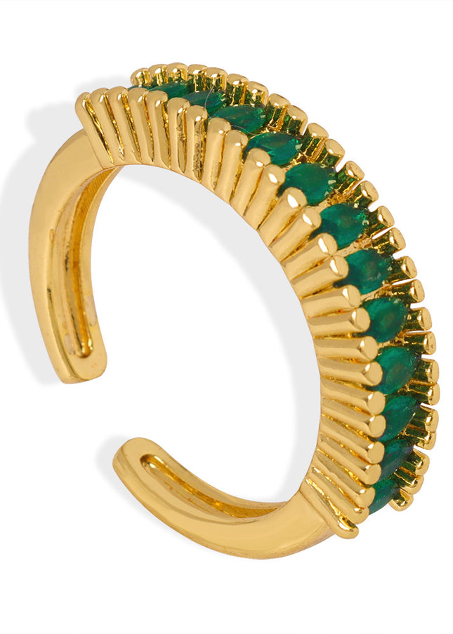 European and American style new retro fashion personality copper material inlaid zircon fan-shaped open ring light luxury cross-border jewelry women