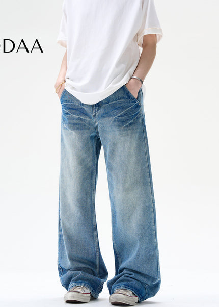 Blue Loose Fit Vintage High Street Wash Jeans - S / Mid Blue - Men’s Jeans