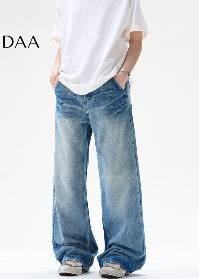 Blue Loose Fit Vintage High Street Wash Jeans - S / Mid Blue - Men’s Jeans