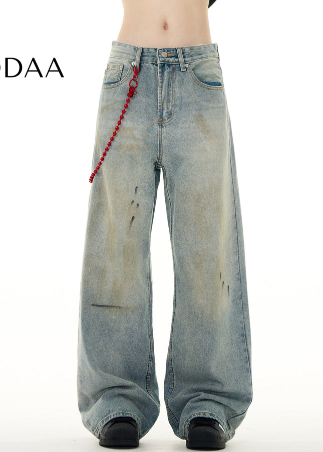 Grey Distressed Splash Ink Graffiti Jeans - Men’s Jeans
