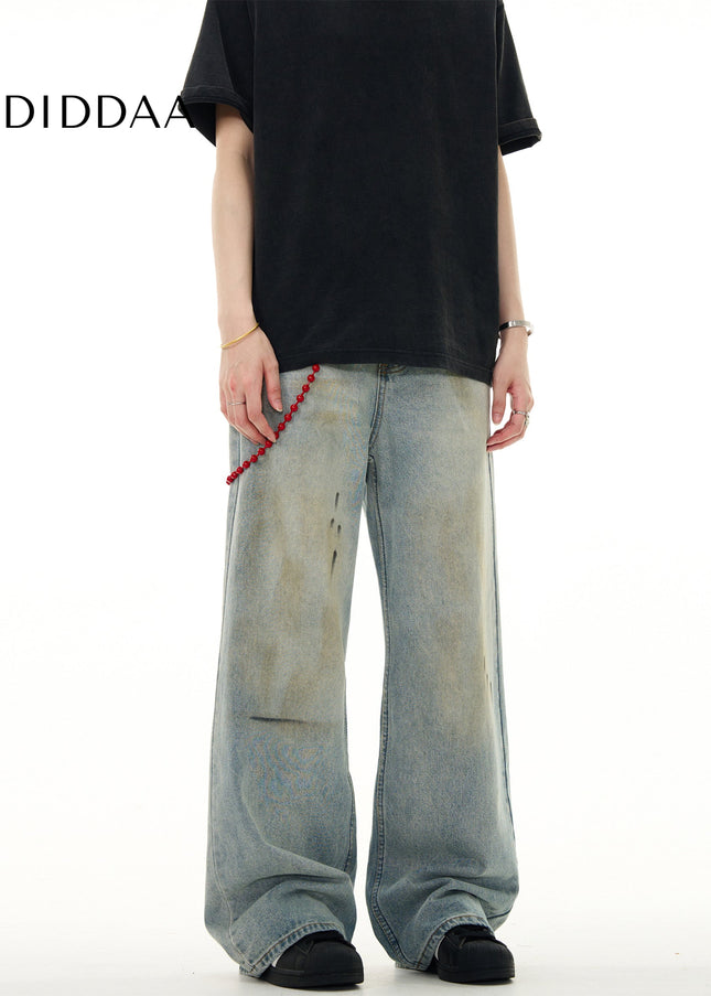 Grey Distressed Splash Ink Graffiti Jeans - Men’s Jeans