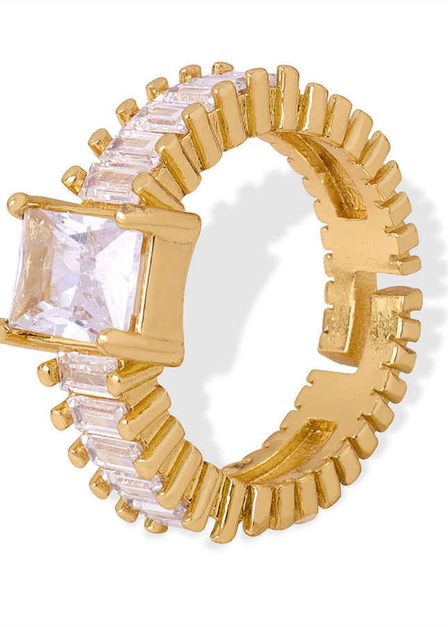 European and American new cross-border light luxury fashion personality copper material geometric design inlaid zircon open ring jewelry women