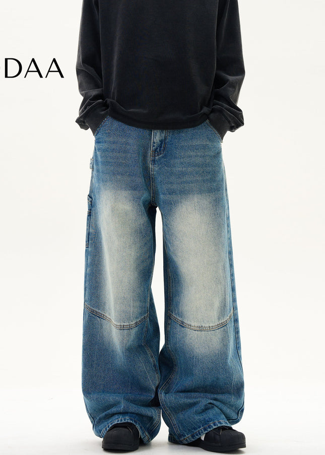 Washed Blue Baggy Wide Leg Jeans for Men and Women - S / Mid Blue - Men’s Jeans