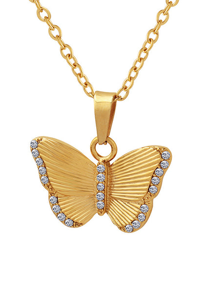 Inlaid with zircon, fashion commuter ins, butterfly pendant, Hong Kong style, trendy style, fairy temperament, personality, versatile necklace women