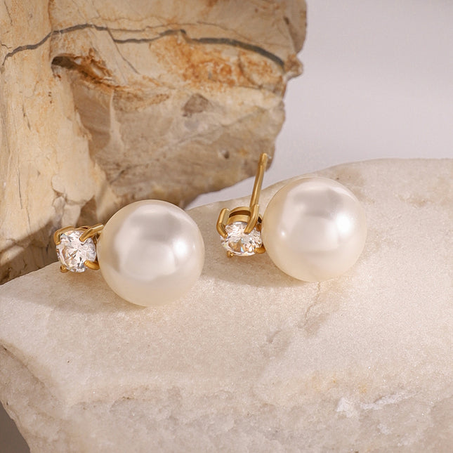 Jieding European and American stainless steel pearl stud earrings premium sense ins stud earrings 18k gold non-fading titanium steel earrings cross-border