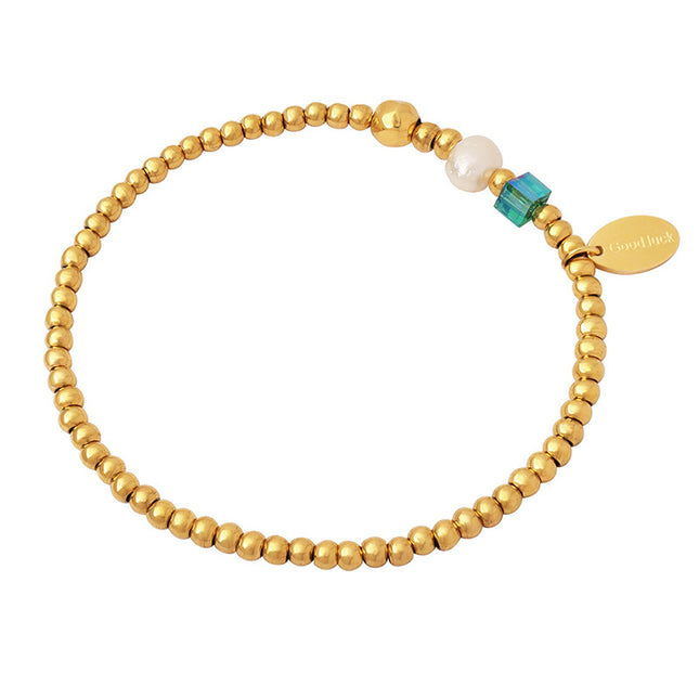 Autumn and winter fashion personality design, Korean versatile, freshwater pearl splicing, round steel beads, bracelets, square stone bracelets, women