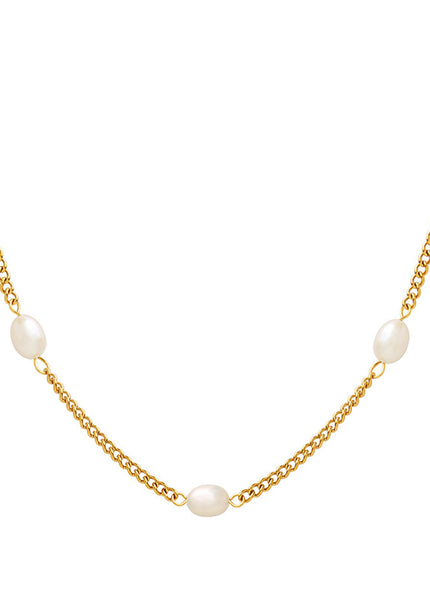 European and American style flat chain personality freshwater pearl splicing chain necklace titanium steel gold-plated clavicle chain manufacturers a piece of delivery