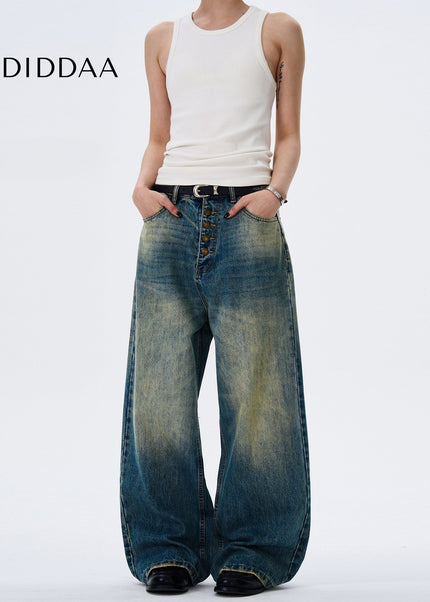 Blue Distressed Loose Straight Jeans for Men and Women - Men’s Jeans