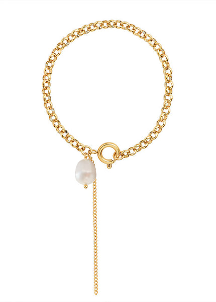 European and American style ins light luxury tassel bracelet, baroque freshwater pearl hand ornament, female titanium steel plated with 18K gold, personality and versatile