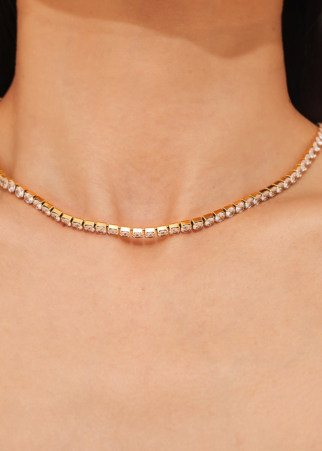 Marka: French light luxury, niche super flash zirconia necklace, necklace, titanium steel chain, plated 18k real gold, non-fading jewelry