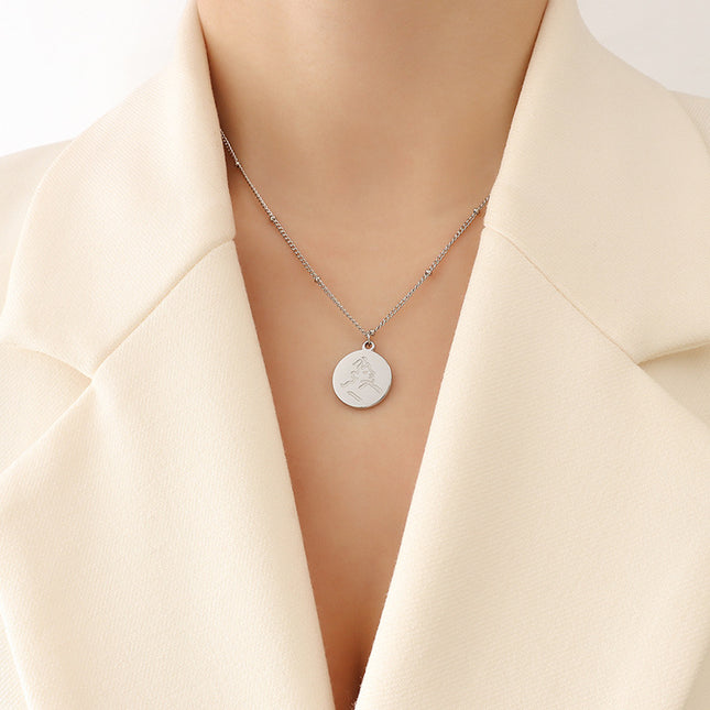 Mystery ins style autumn winter new necklace female niche design sense abstract portrait medallion pendant clavicle necklace