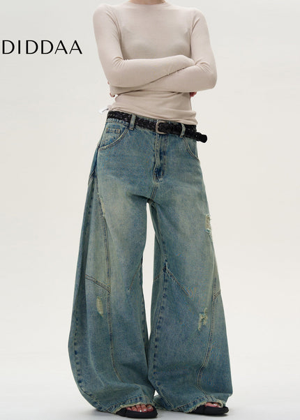 Vintage Wash Distressed Wide Leg Jeans for Men and Women - Men’s Jeans