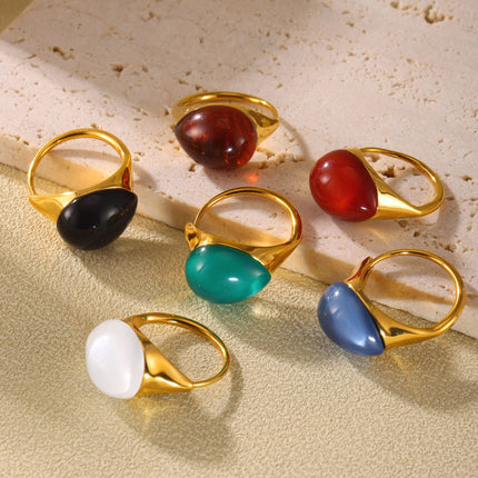 Mili high-quality multi-color droplet resin opening adjustable stainless steel rings in Europe and the United States cross-border spot supply