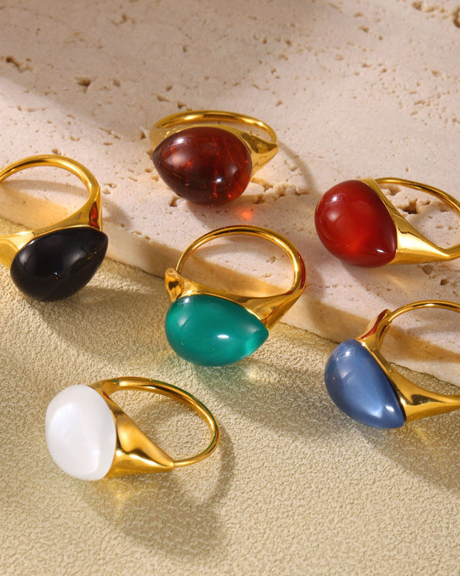Mili high-quality multi-color droplet resin opening adjustable stainless steel rings in Europe and the United States cross-border spot supply