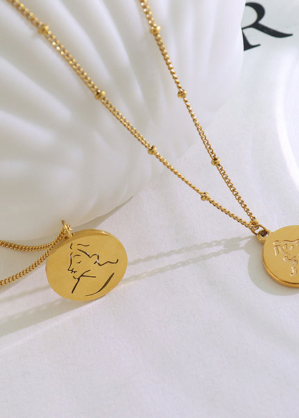 Mystery ins style autumn winter new necklace female niche design sense abstract portrait medallion pendant clavicle necklace