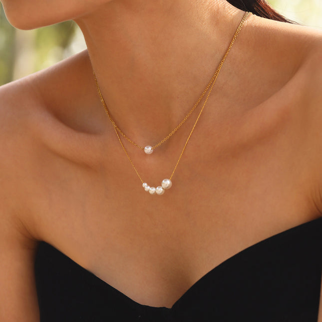 Mystery ins European and American fashion light luxury shell bead necklace women's non-fading niche versatile stainless steel clavicle chain spot
