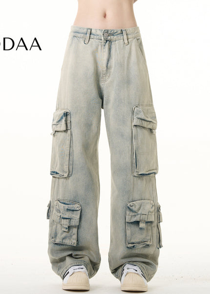 Blue Heavy Wash Multi-Pocket Cargo Jeans for Everyone - S / Light Blue - Men’s Jeans
