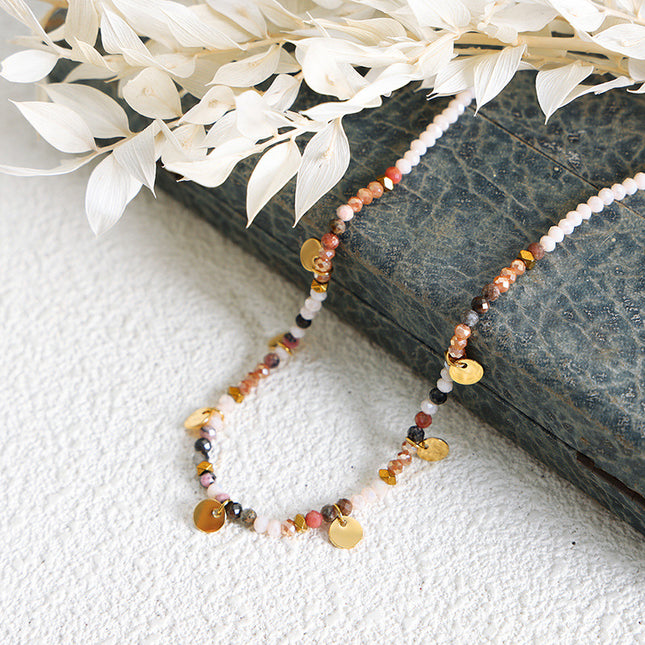 Versatile small fresh korean new design personalized beaded earrings women's niche tassel disc multi-color necklace wholesale
