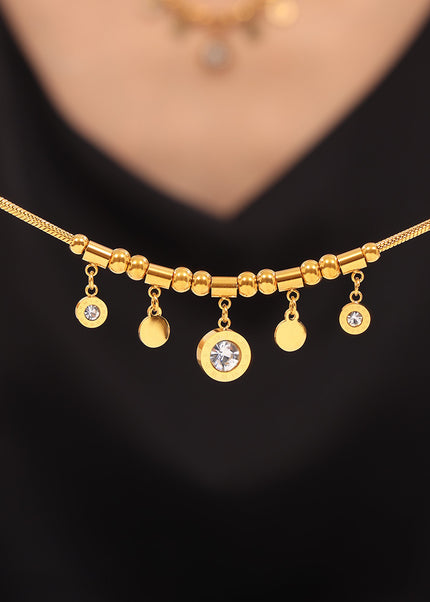 Korean minimalist style, sweet temperament, elegant personality, ornaments, medallion inlay, zircon, design pendant, titanium steel necklace