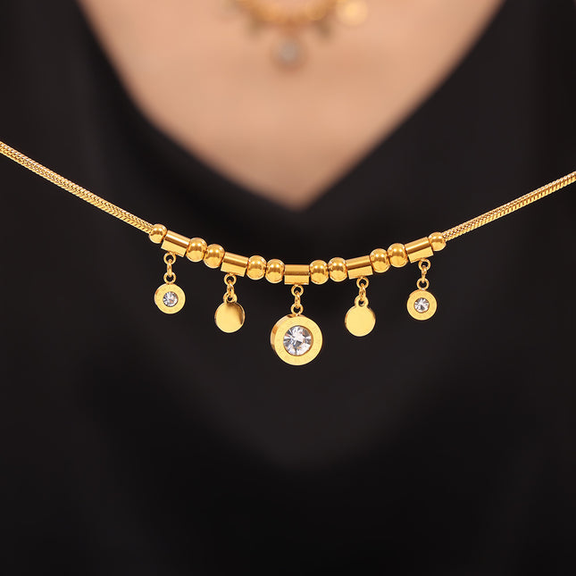 Korean minimalist style, sweet temperament, elegant personality, ornaments, medallion inlay, zircon, design pendant, titanium steel necklace