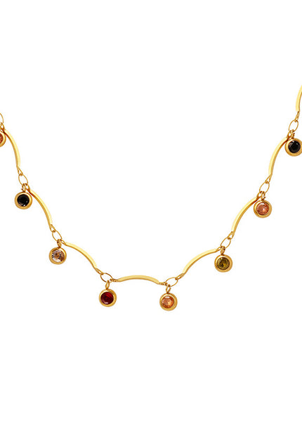 Niche does not fade fashion personality color zircon pendant water wave chain necklace titanium steel plated 18K gold accessories jewelry