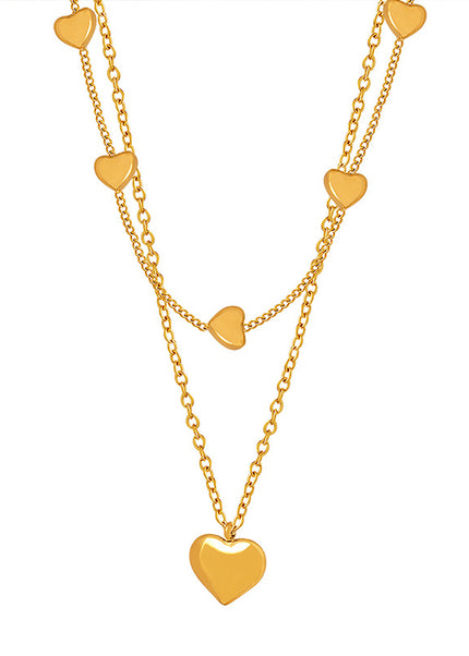 Japanese and Korean love peach heart double-layer chain simple titanium steel wholesale jewelry does not fade girls niche necklace clavicle chain