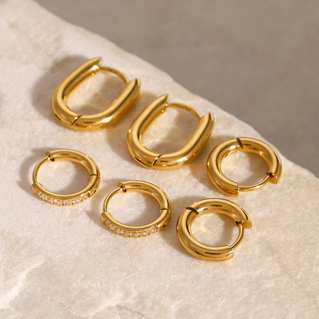 Jieding Europe and the United States three pairs of stainless steel plain ring earrings, diamonds, high-end earrings, earrings, titanium steel earrings, cross-border jewelry