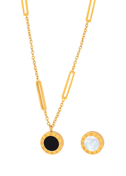 Cross-border new high-end light luxury niche design personality simple titanium steel gold-plated black and white mother-of-pearl necklace jewelry female