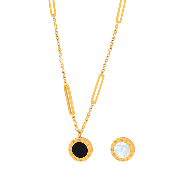 Cross-border new high-end light luxury niche design personality simple titanium steel gold-plated black and white mother-of-pearl necklace jewelry female