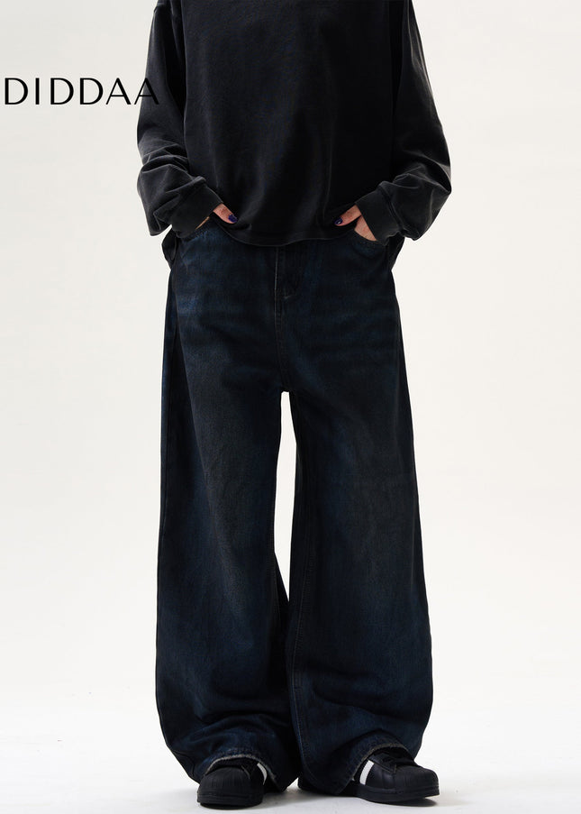 Blue Loose Fit High Street Dirty Jeans for Men and Women - Men’s Jeans
