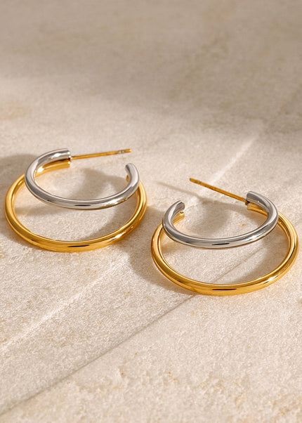 Jieding European and American stainless steel C-shaped earrings contrast high-end sense ins color-blocked earrings cross-border electroplated titanium steel earrings