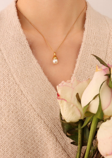 Special-shaped design, water droplet, imitation baroque pearl necklace, textured pearl clavicle chain, titanium steel jewelry, P542
