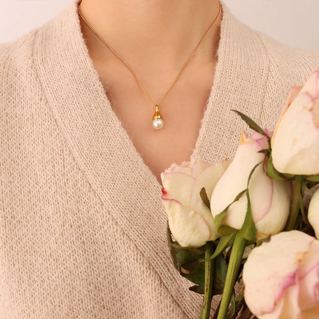 Special-shaped design, water droplet, imitation baroque pearl necklace, textured pearl clavicle chain, titanium steel jewelry, P542