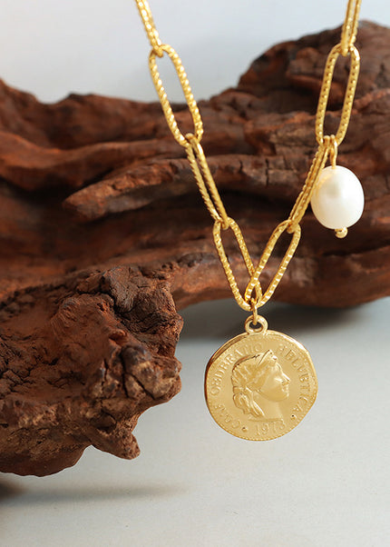 Trendy hip-hop retro classic portrait medallion freshwater pearl pearl pendant necklace cross-border hot-selling jewelry