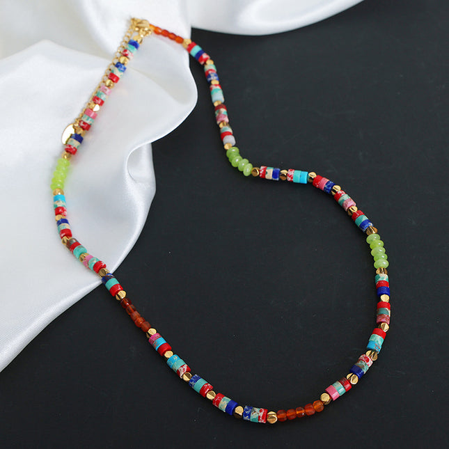 European and American cross-border bohemian dopamine retro color natural stone abacus beads handmade beaded necklace jewelry women