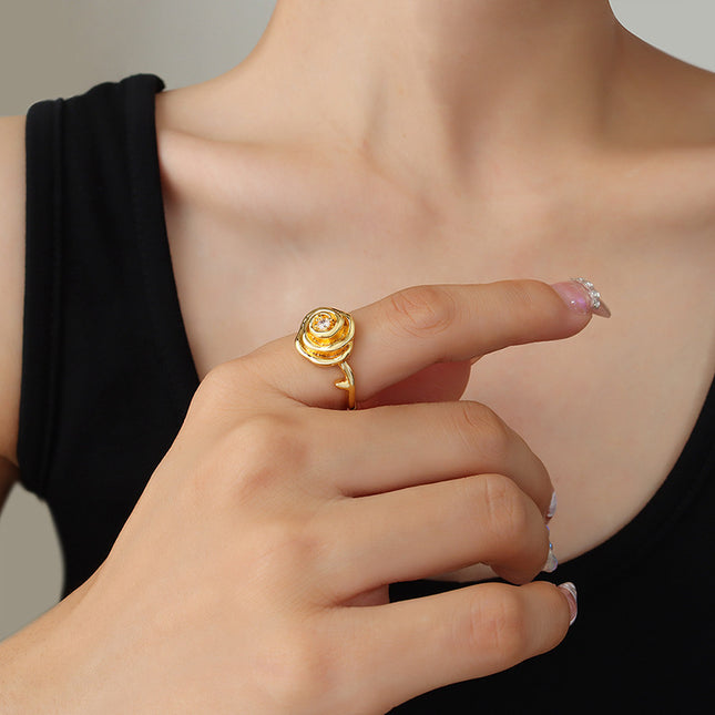 Cross-border hot-selling retro distressed temperament personality rose copper ring inlaid with zircon ring hand jewelry