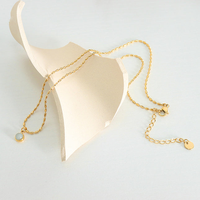 Mystery ins korean wild palace vintage natural stone rice bead chain necklace new titanium steel gold-plated jewelry women