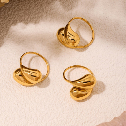 Mysterie ins stainless steel hollow opening comma drop ring tail ring plated 18K real gold does not fade hand ornament wholesale