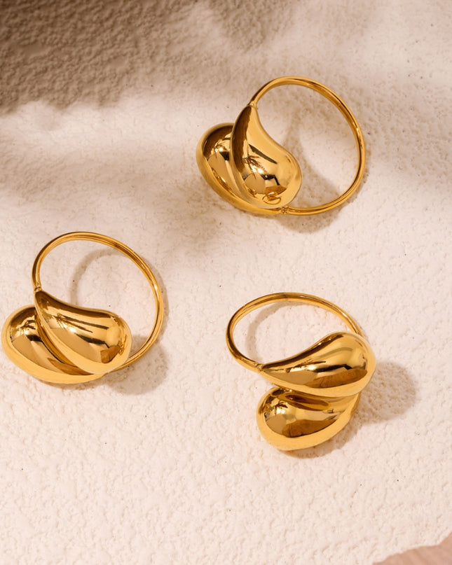 Mysterie ins stainless steel hollow opening comma drop ring tail ring plated 18K real gold does not fade hand ornament wholesale