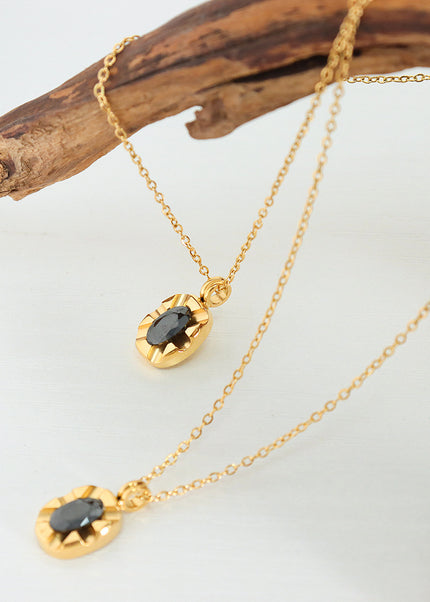 Light luxury, cold style, temperament, fashion necklace, dark black zircon pendant, geometric clavicle chain, electroplated 18K gold