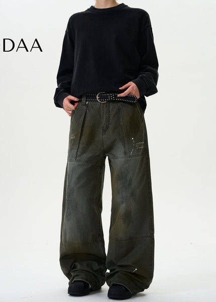 Black Ink-Splashed Cargo Pants for Trendy Casual Wear - Men’s Jeans
